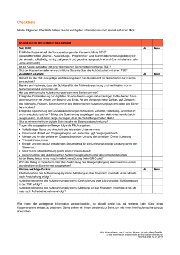 Checkliste Kassenkauf